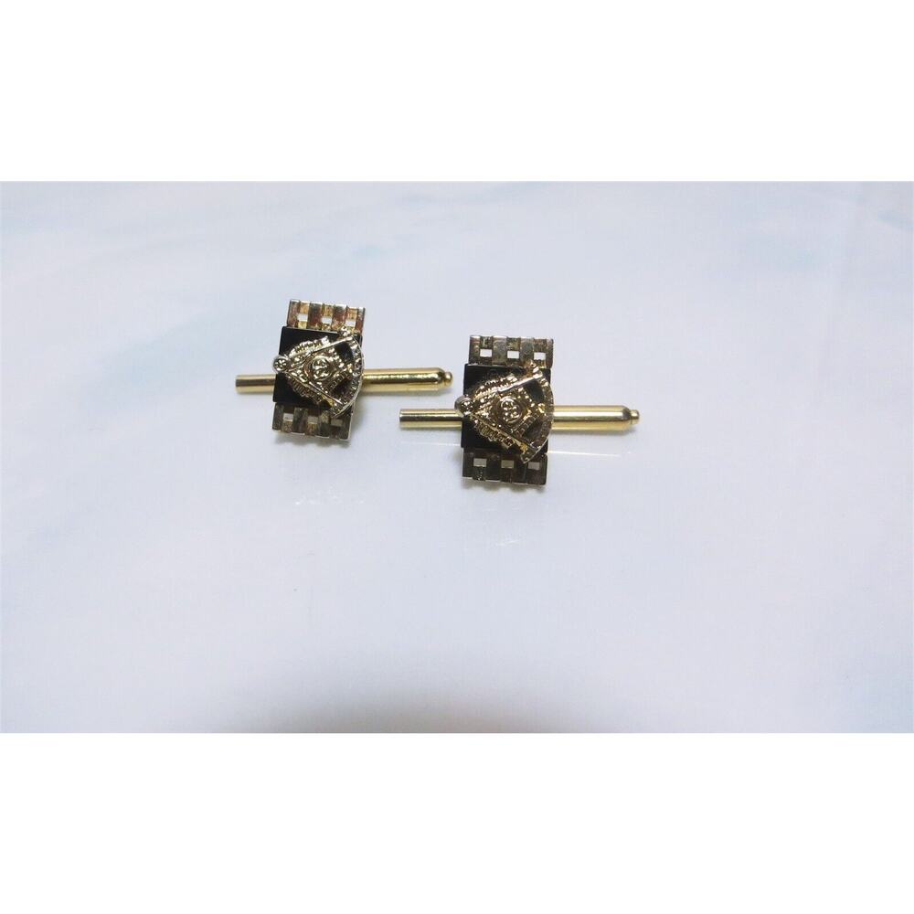 Vintage Gold Plated Masonic Logo Spring Loaded Cuff Links
